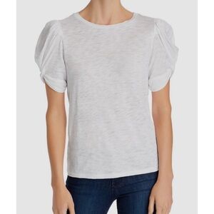 Goldie Twisted Puff Sleeve Banded Collar Shirt in White